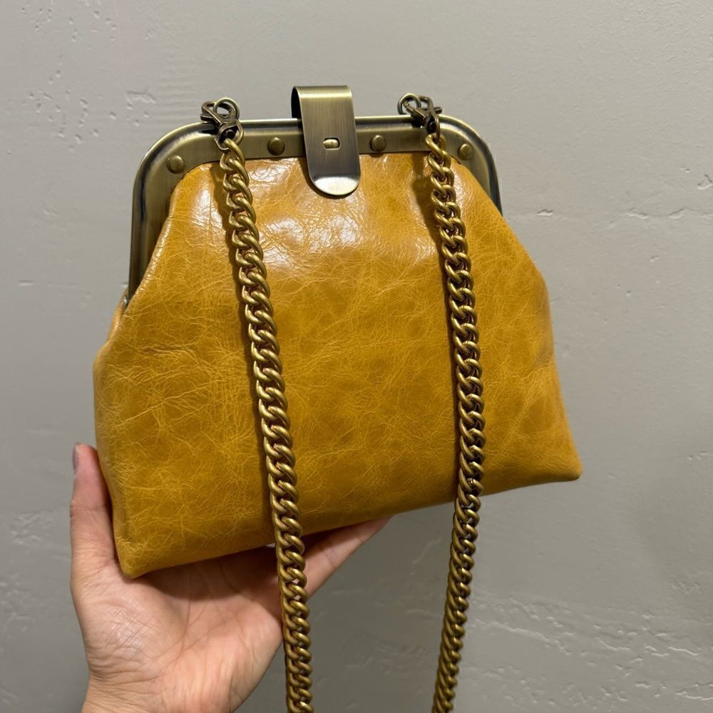 Unique Distressed Leather Handmade Rivet frame Push Lock Purse, Multi Use Style. - Picture 3 of 15